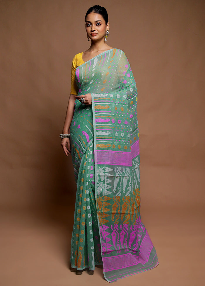 Green Tant Jamdani Saree Without Blouse Piece