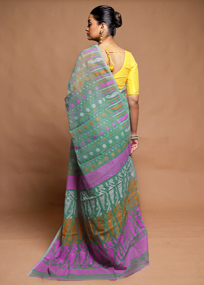 Green Tant Jamdani Saree Without Blouse Piece