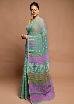 Green Tant Jamdani Saree Without Blouse Piece