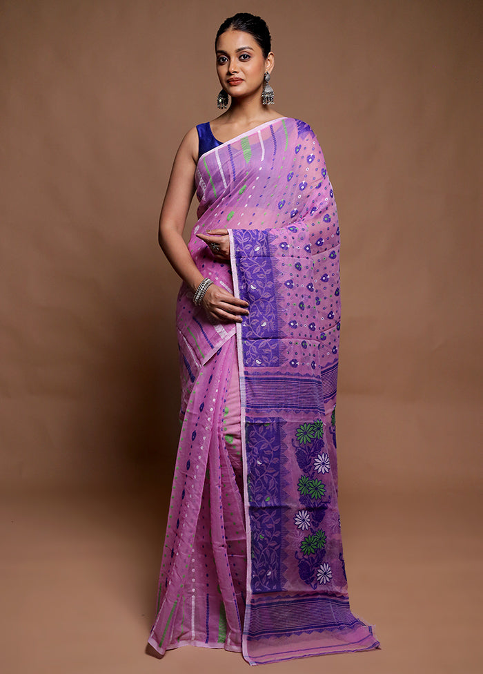 Purple Tant Jamdani Saree Without Blouse Piece