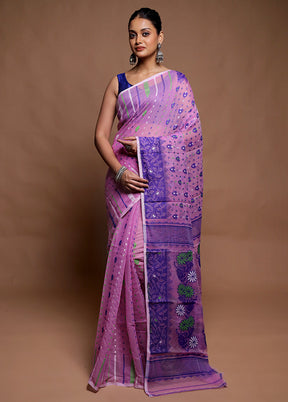 Purple Tant Jamdani Saree Without Blouse Piece