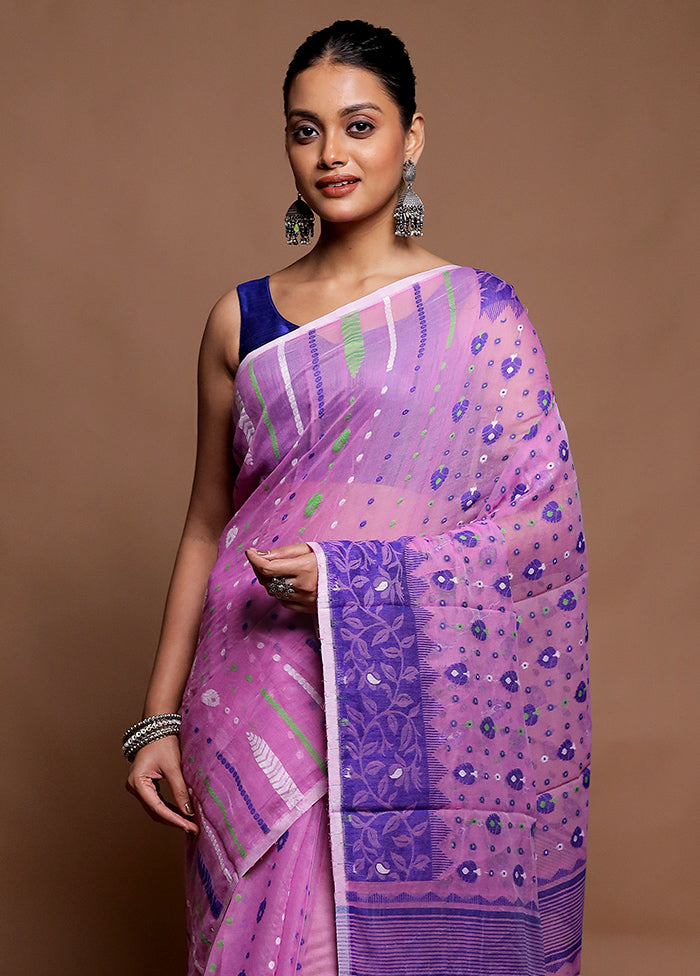 Purple Tant Jamdani Saree Without Blouse Piece