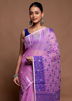 Purple Tant Jamdani Saree Without Blouse Piece