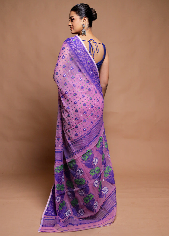 Purple Tant Jamdani Saree Without Blouse Piece