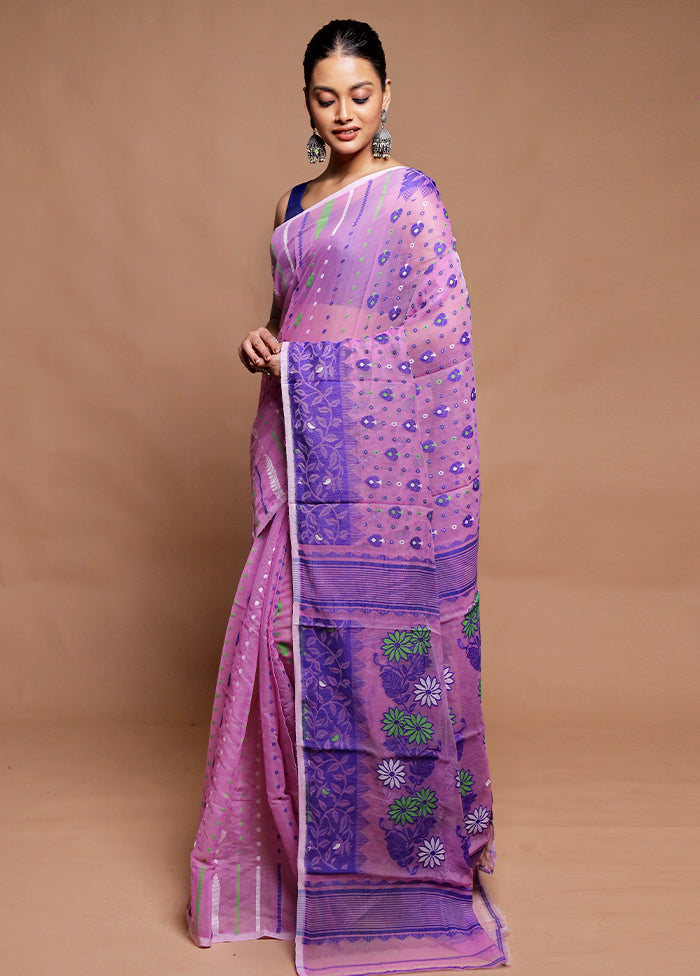 Purple Tant Jamdani Saree Without Blouse Piece
