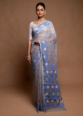 Grey Tant Jamdani Saree Without Blouse Piece