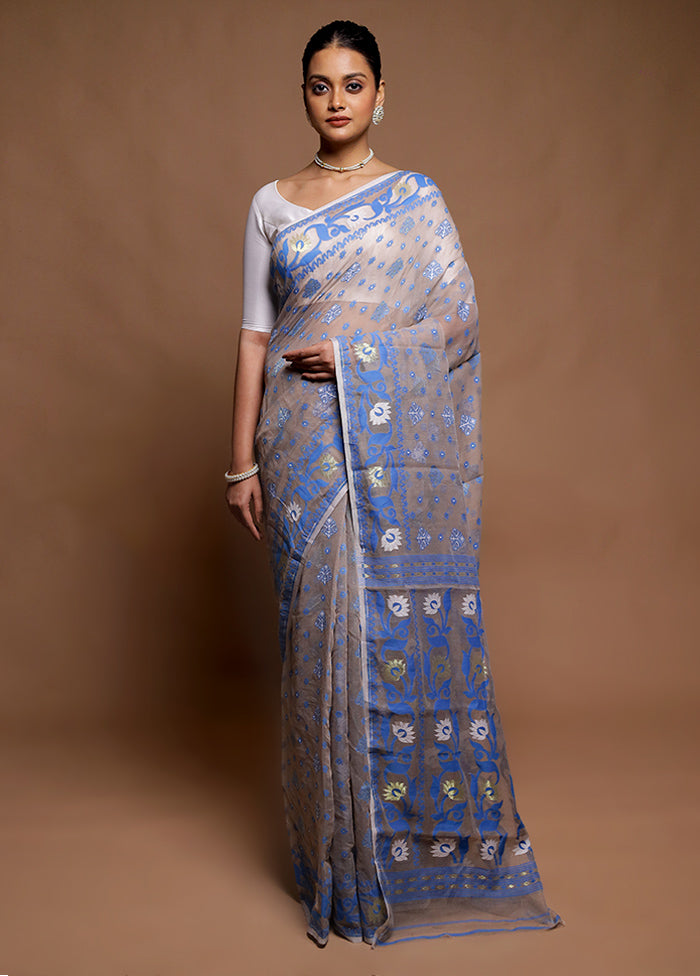 Grey Tant Jamdani Saree Without Blouse Piece