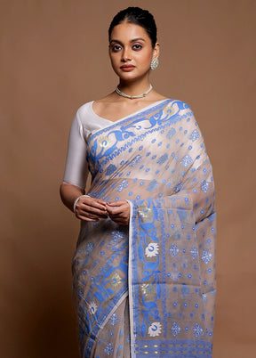 Grey Tant Jamdani Saree Without Blouse Piece