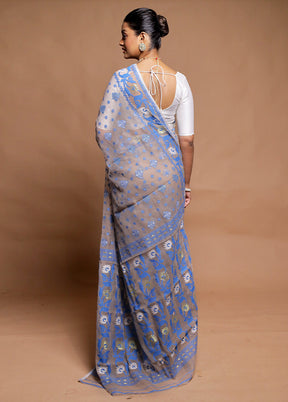 Grey Tant Jamdani Saree Without Blouse Piece
