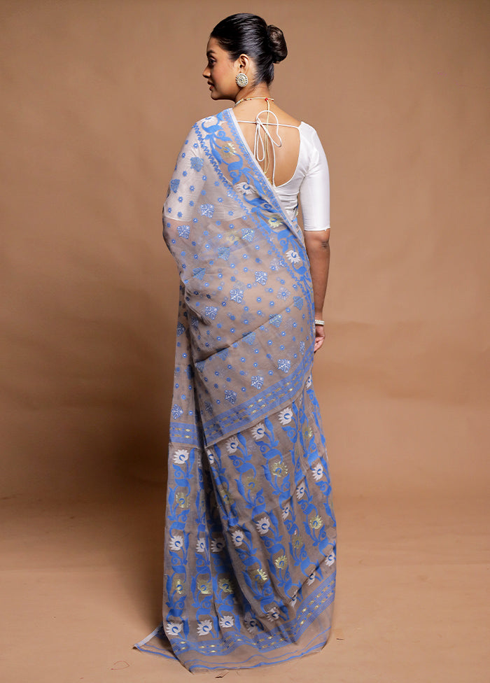 Grey Tant Jamdani Saree Without Blouse Piece