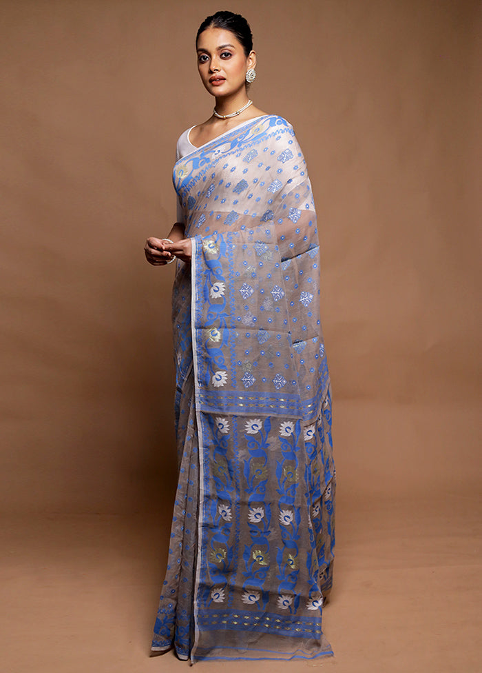 Grey Tant Jamdani Saree Without Blouse Piece