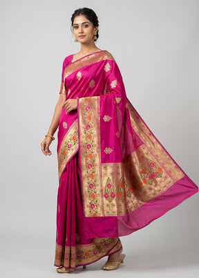 Pink Handloom Katan Pure Silk Saree With Blouse Piece