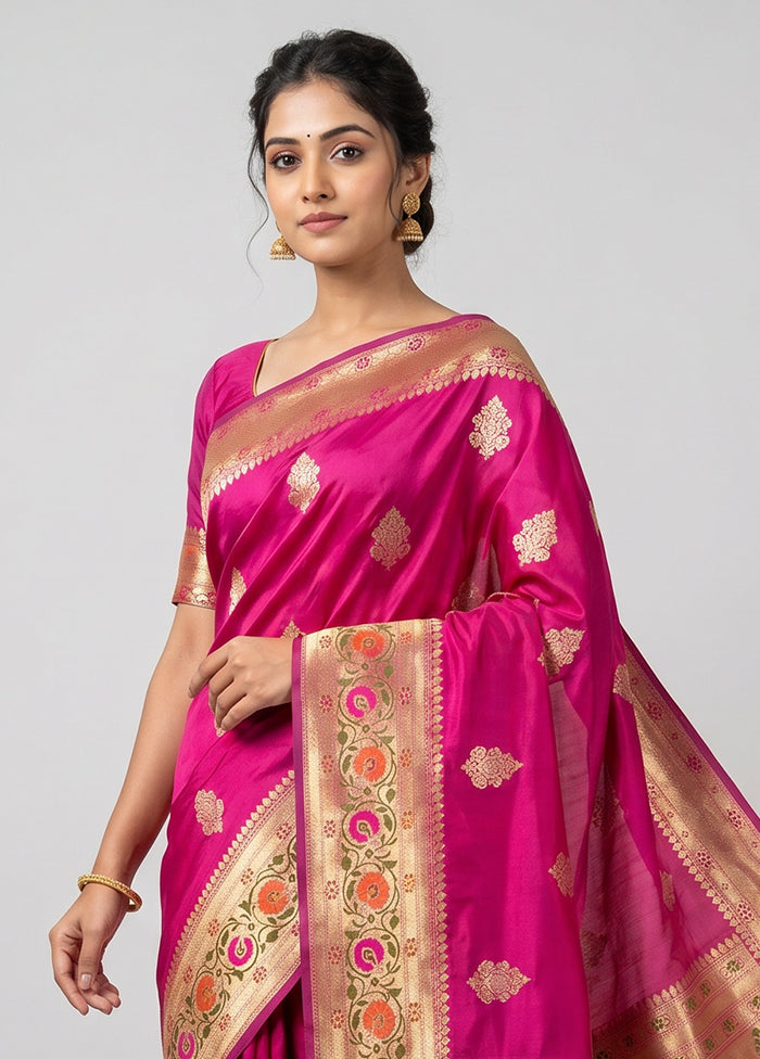 Pink Handloom Katan Pure Silk Saree With Blouse Piece