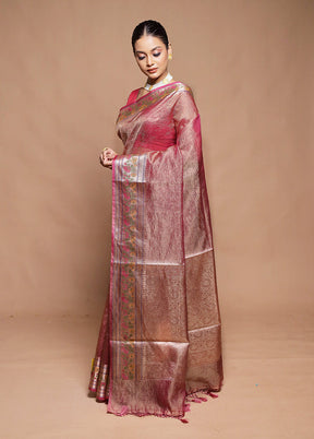 Pink Crushed Tissue Silk Saree With Blouse Piece