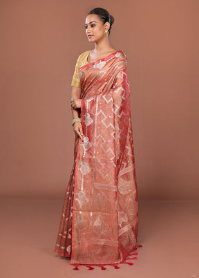 Red Tissue Silk Saree With Blouse Piece