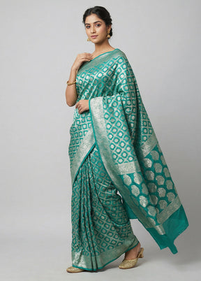 Green Dupion Silk Saree With Blouse Piece