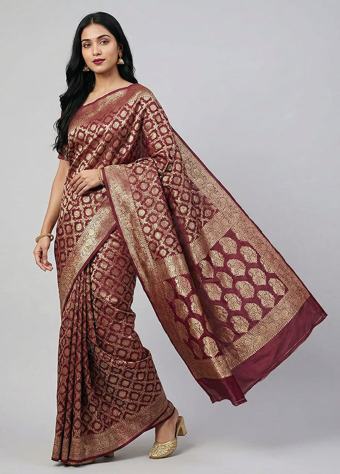Maroon Dupion Silk Saree With Blouse Piece