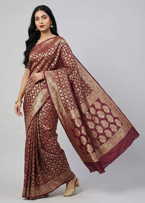 Maroon Dupion Silk Saree With Blouse Piece