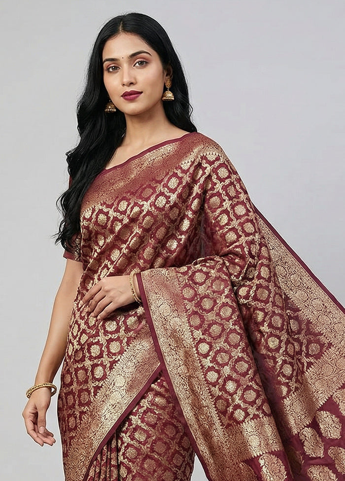 Maroon Dupion Silk Saree With Blouse Piece