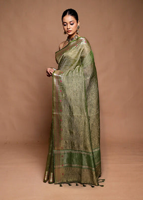 Green Crushed Tissue Silk Saree With Blouse Piece