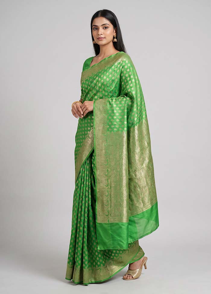 Green Handloom Banarasi Pure Silk Saree With Blouse Piece