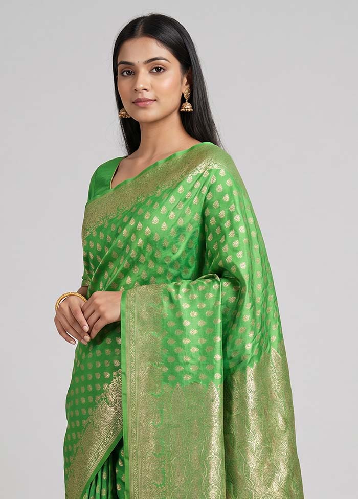 Green Handloom Banarasi Pure Silk Saree With Blouse Piece