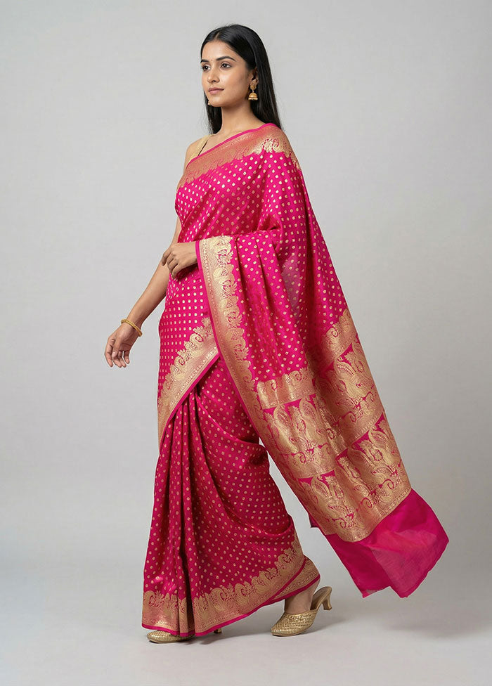 Pink Handloom Banarasi Pure Silk Saree With Blouse Piece