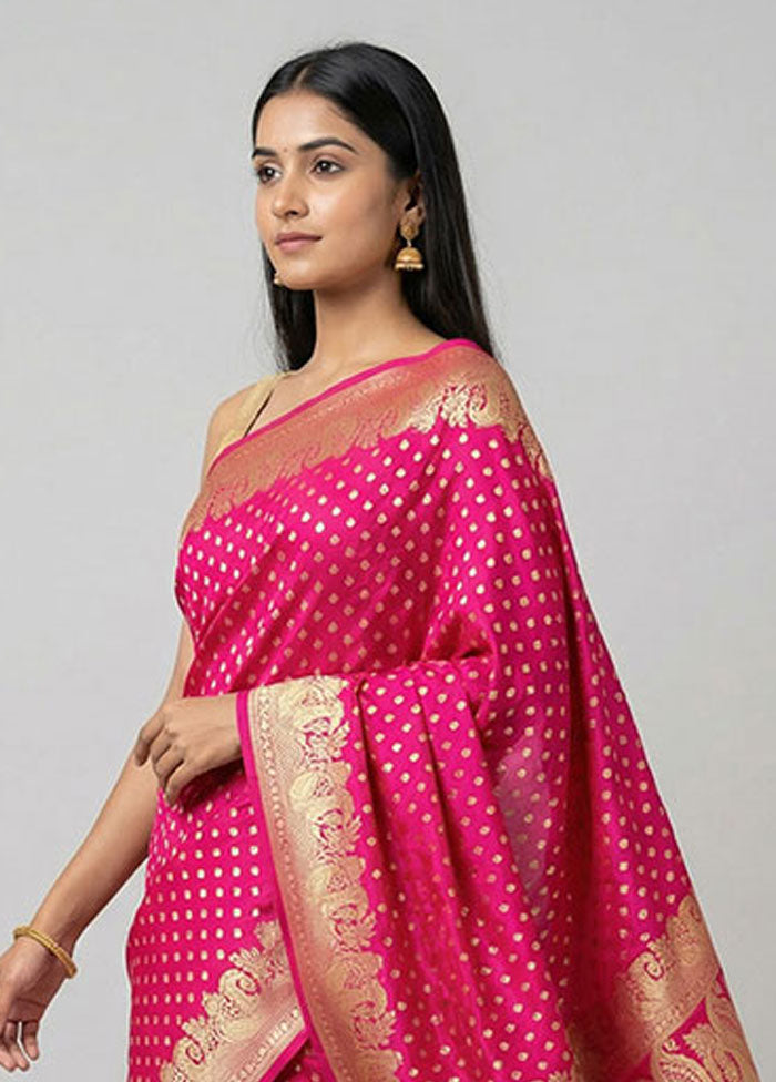 Pink Handloom Banarasi Pure Silk Saree With Blouse Piece