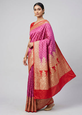 Pink Handloom Banarasi Pure Silk Saree With Blouse Piece