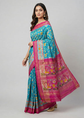 Green Handloom Ikkat Pure Silk Saree With Blouse Piece