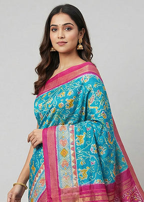 Green Handloom Ikkat Pure Silk Saree With Blouse Piece