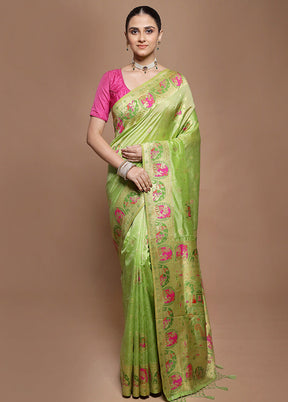 Green Dupion Silk Saree With Blouse Piece