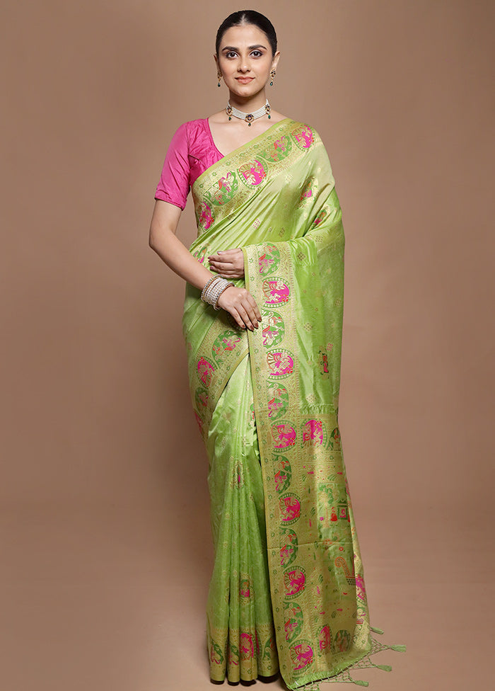 Green Dupion Silk Saree With Blouse Piece