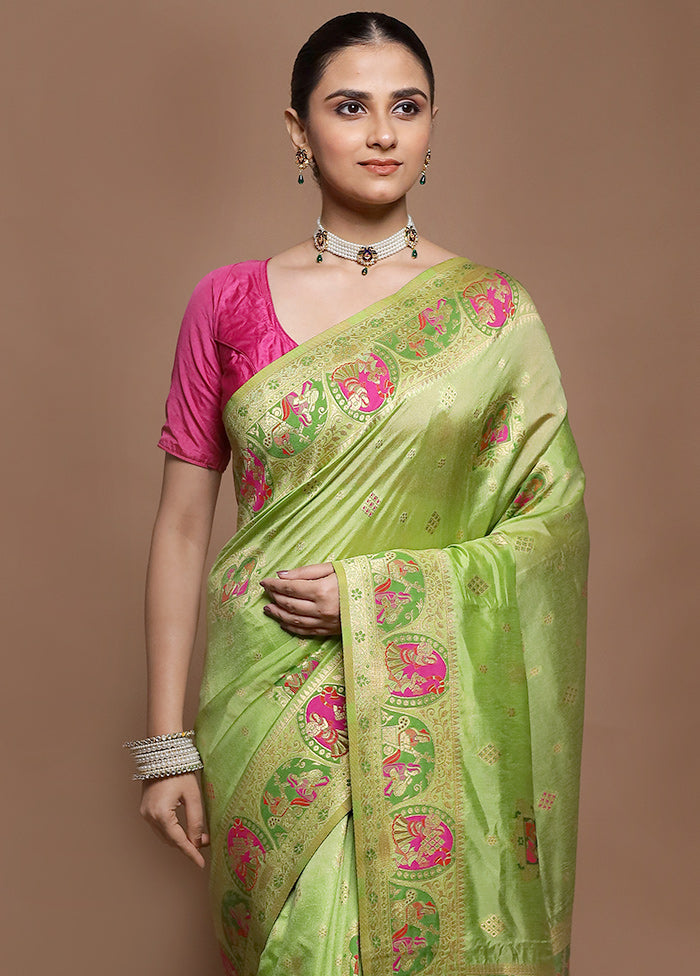 Green Dupion Silk Saree With Blouse Piece