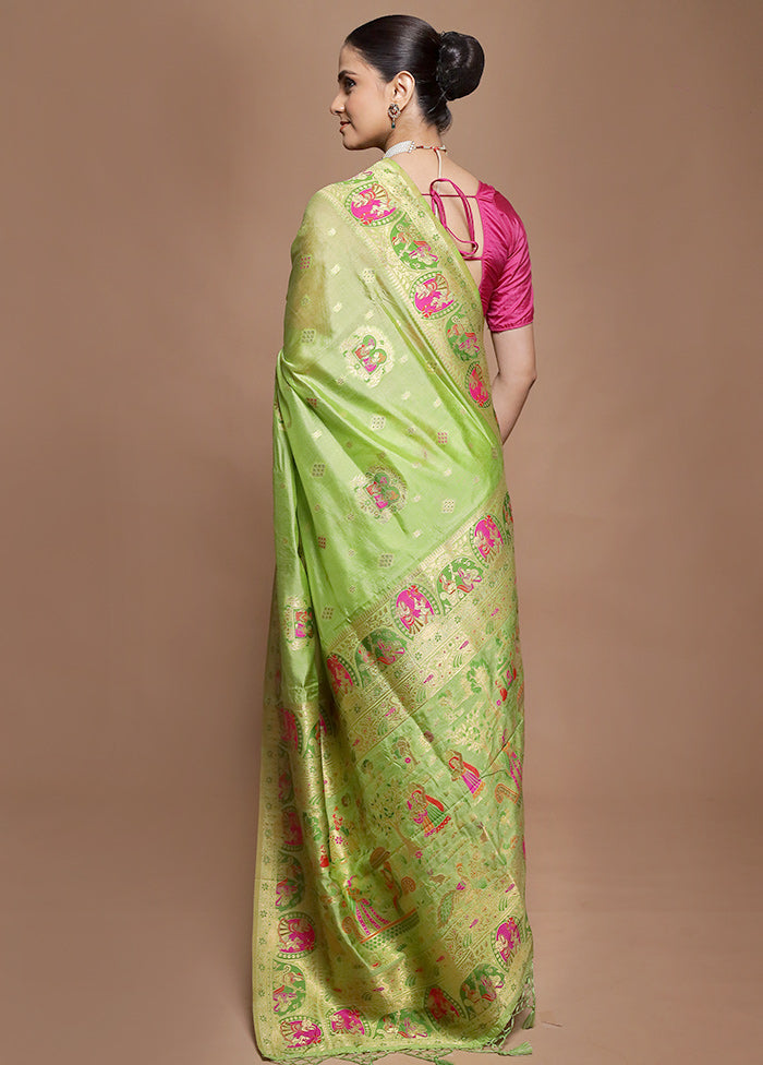 Green Dupion Silk Saree With Blouse Piece