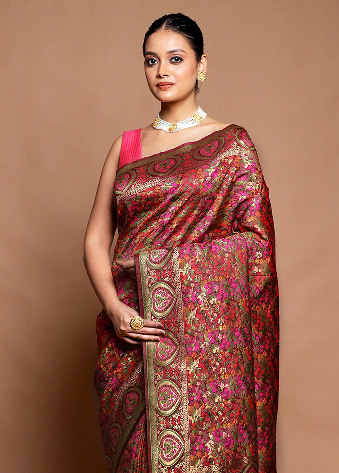 Pink Dupion Silk Saree With Blouse Piece