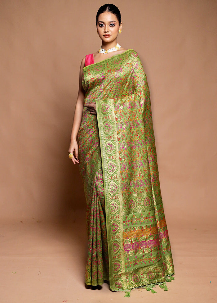 Green Dupion Silk Saree With Blouse Piece