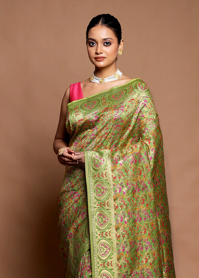 Green Dupion Silk Saree With Blouse Piece