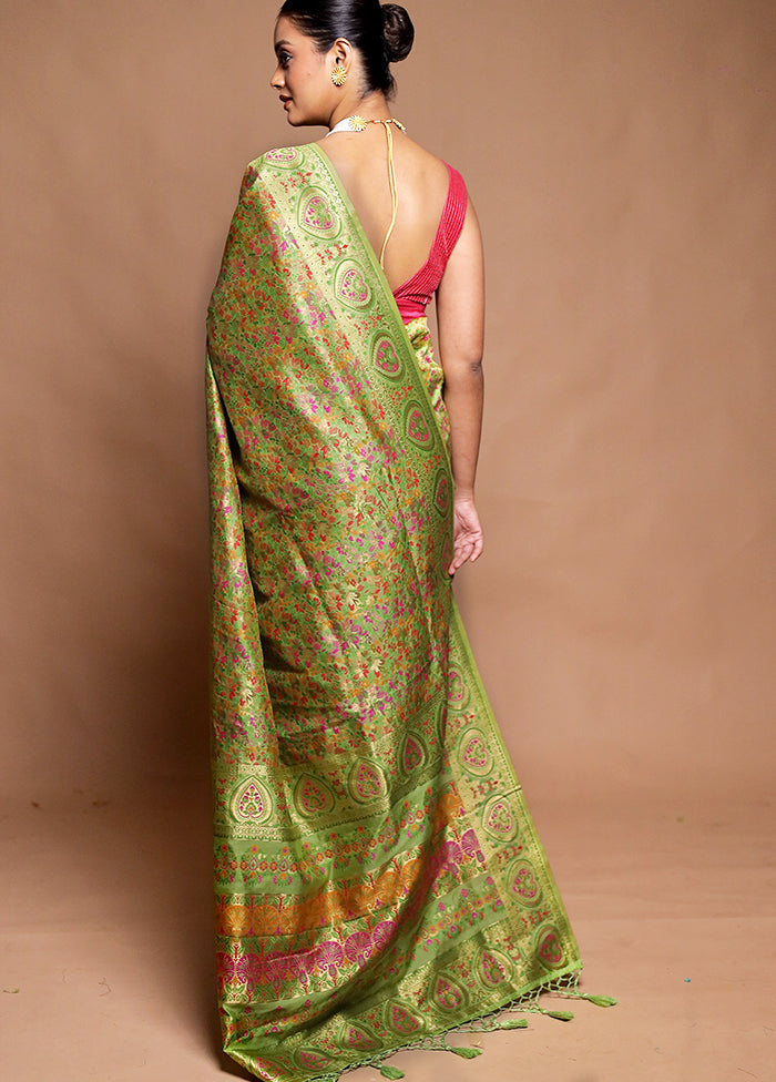 Green Dupion Silk Saree With Blouse Piece