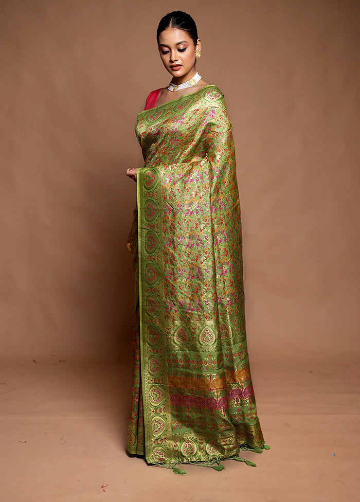 Green Dupion Silk Saree With Blouse Piece