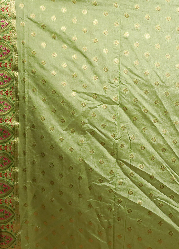 Green Dupion Silk Saree With Blouse Piece