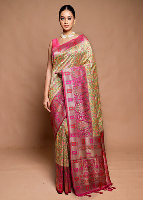 Yellow Dupion Silk Saree With Blouse Piece