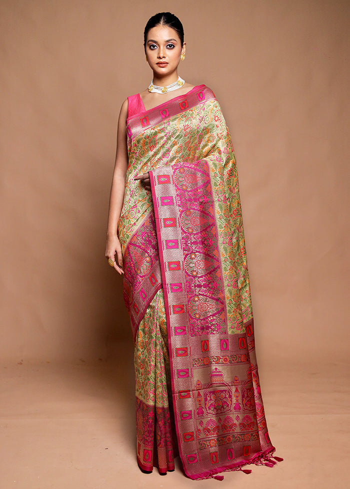Yellow Dupion Silk Saree With Blouse Piece