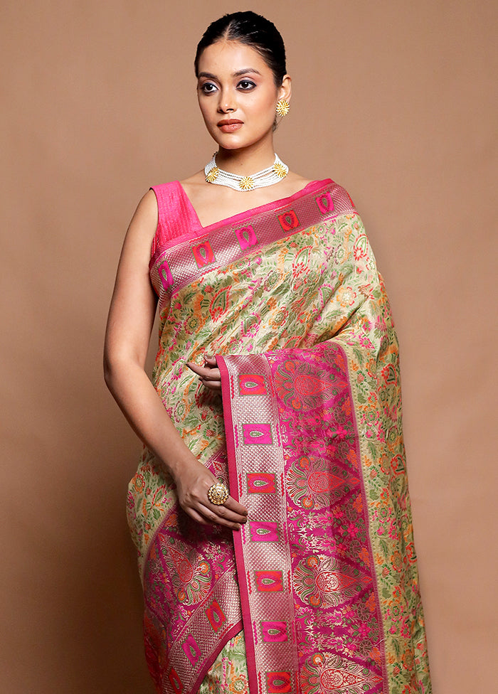 Yellow Dupion Silk Saree With Blouse Piece