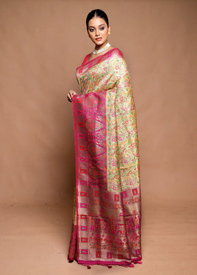 Yellow Dupion Silk Saree With Blouse Piece