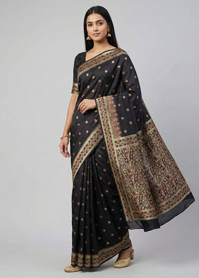 Black Dupion Silk Saree With Blouse Piece