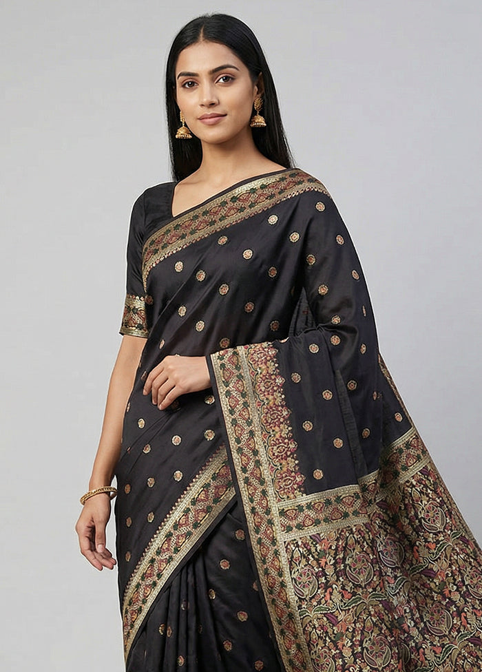 Black Dupion Silk Saree With Blouse Piece