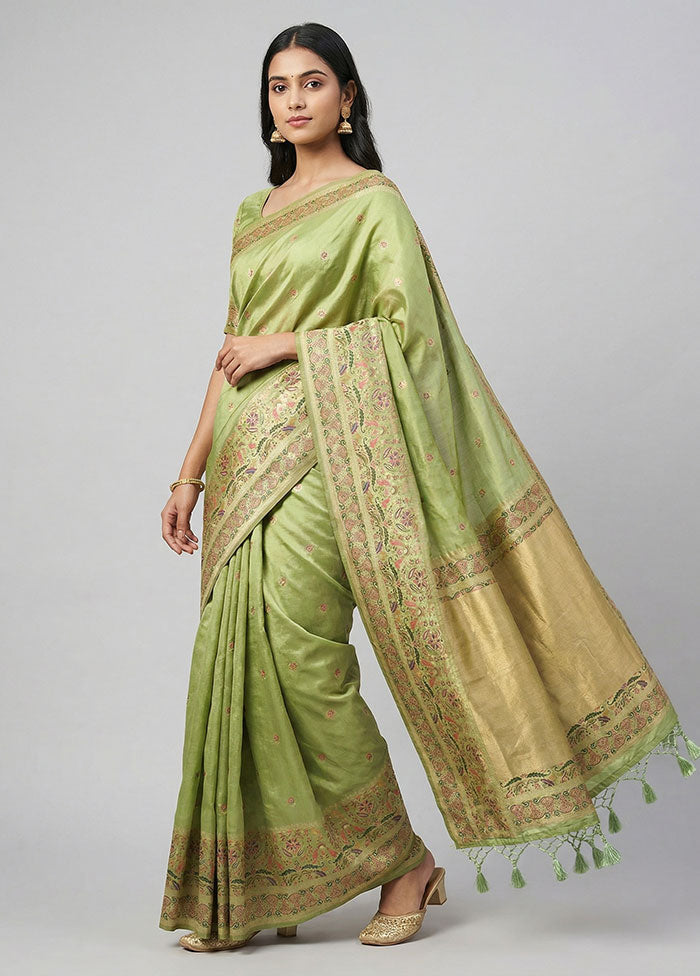 Green Dupion Silk Saree With Blouse Piece