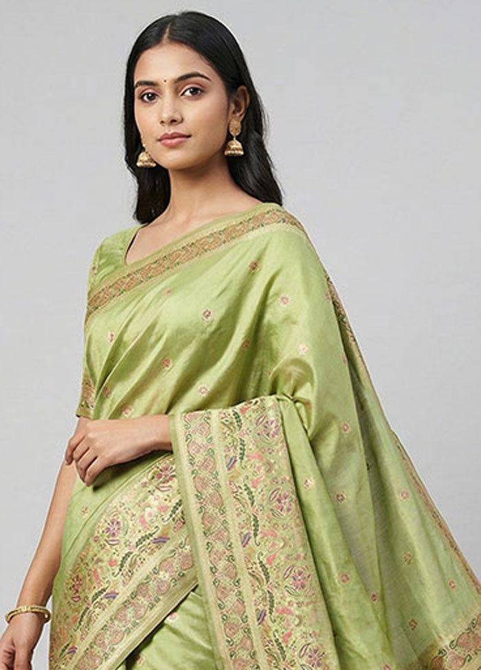 Green Dupion Silk Saree With Blouse Piece