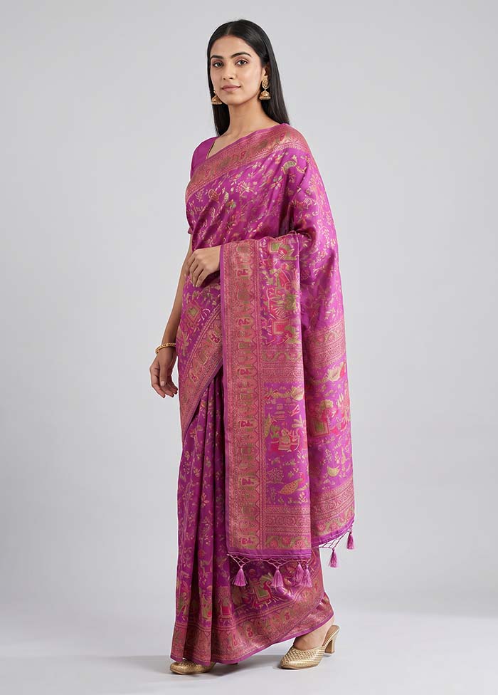 Purple Dupion Silk Saree With Blouse Piece